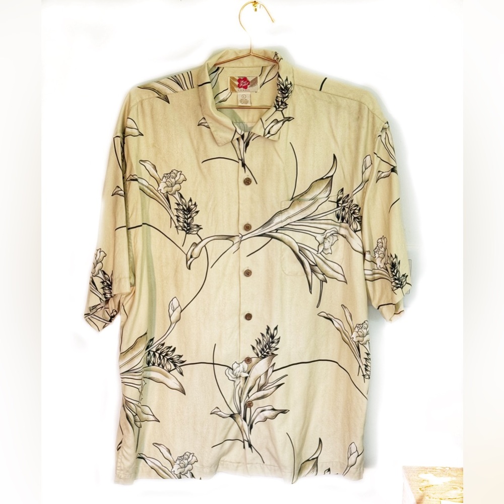 Vintage Silk Hilo Hattie Beige Men's Hawaiian Shirt, L